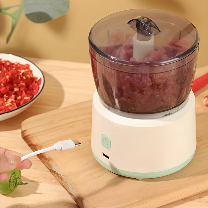 Multi-functional, cordless electric food processor - including kitchen blender, meat grinder, and vegetable slicer - with USB charging capabilities.