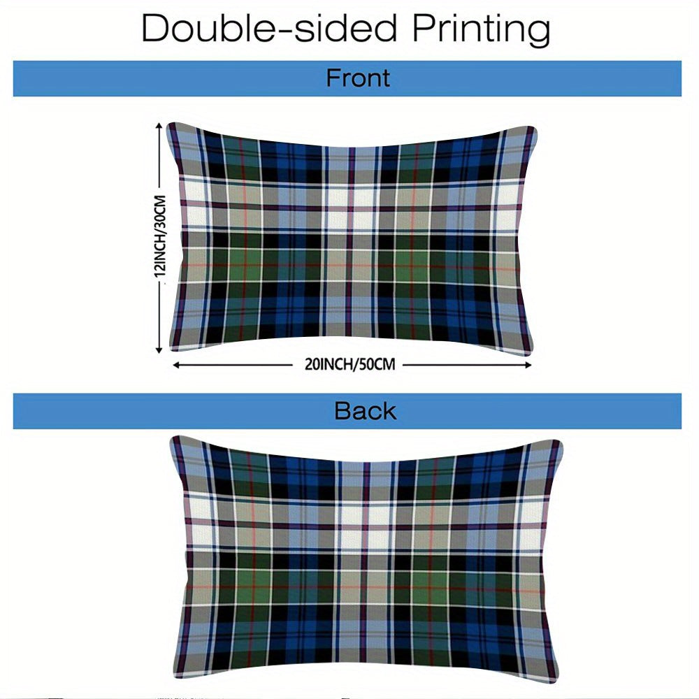 Set of 2 Clan Colquhoun Tartan Pillow Covers, measuring 30.48x50.8 cm each. Made of double-sided short plush print polyester, these decorative cushion cases are perfect for both sofa and bedroom decor. Item code: DIJIULU7107.