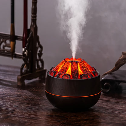 Charcoal fire humidifier with USB power and night light - ideal for home and bedroom ambiance.