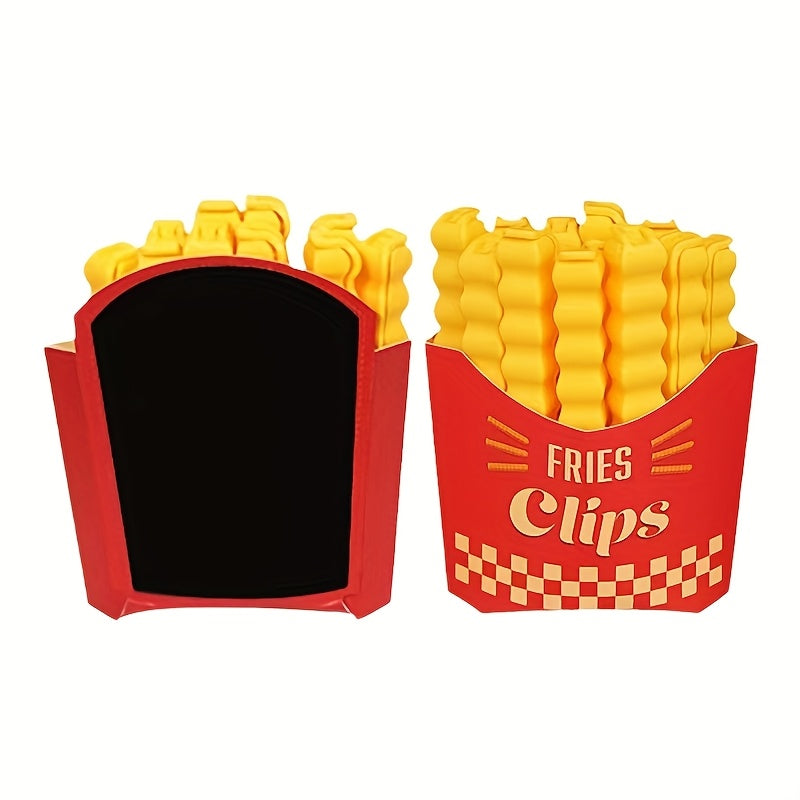 Keep your snacks, bread, and more fresh and sealed with these cute French fry-shaped bag clips! This set includes 12 pieces of durable plastic clips that are moisture-proof and perfect for keeping your snacks fresh. Perfect for any kitchen, these