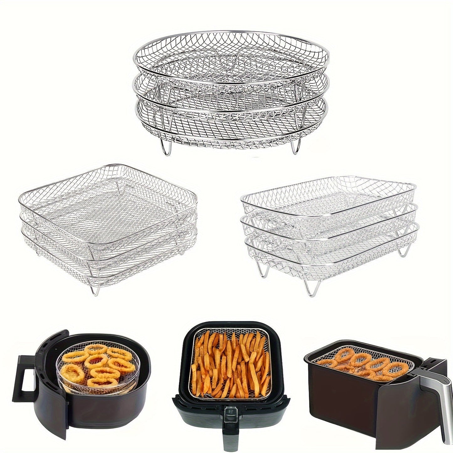 Stainless Steel Grill Air Fryer Accessory, Including 1 Set of Stackable Oil Drip Trays, Easy to Clean and Reusable, Safe for Food Handling in Both Indoor and Outdoor Kitchens.