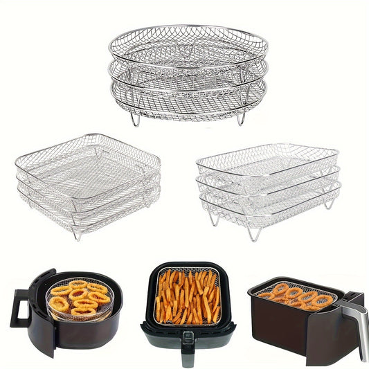 Stainless Steel Grill Air Fryer Accessory, Including 1 Set of Stackable Oil Drip Trays, Easy to Clean and Reusable, Safe for Food Handling in Both Indoor and Outdoor Kitchens.