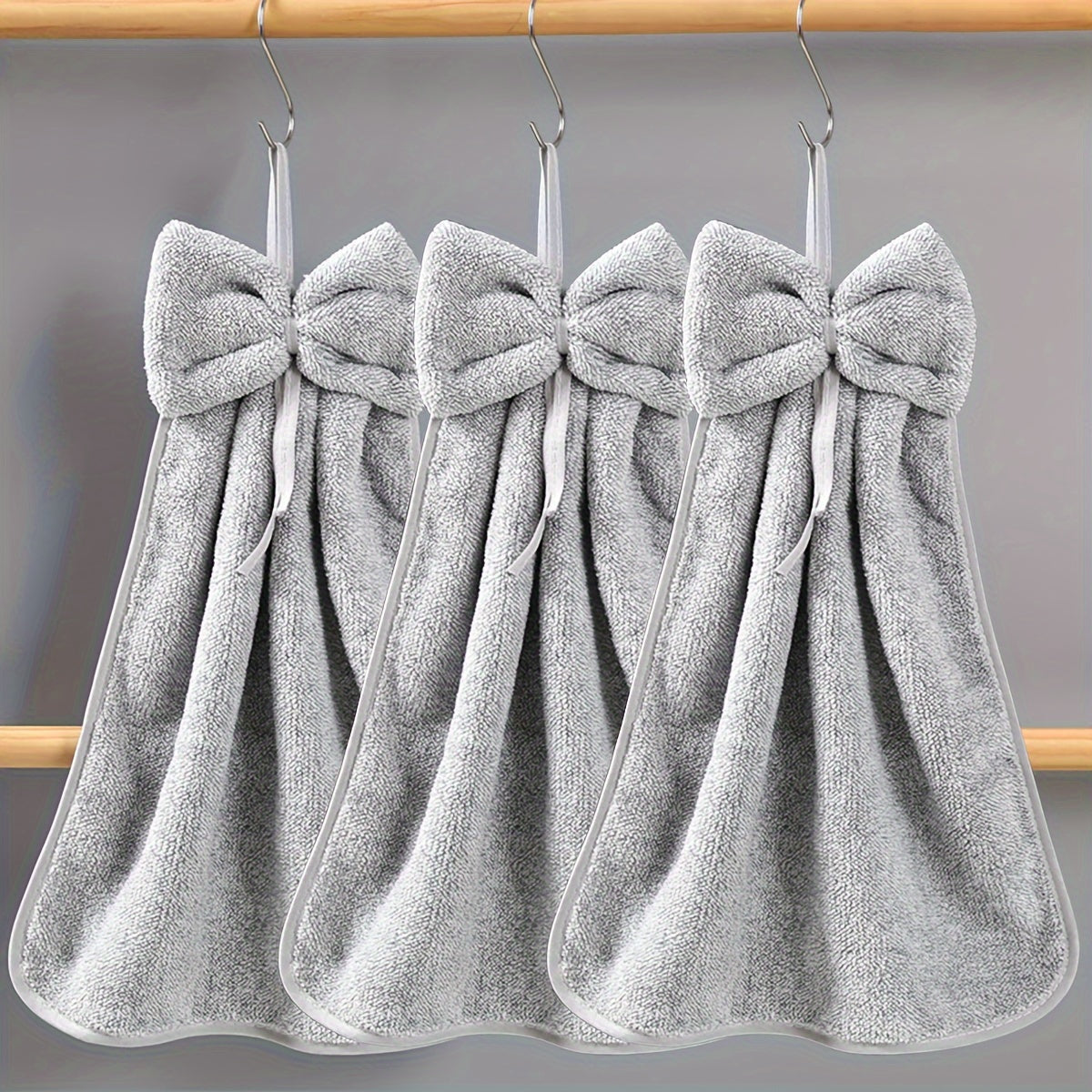 3pcs Bowknot Hanging Hand Towels, Coral Fleece, Quick Drying, Absorbent, Soft, Kitchen and Bathroom Towels.