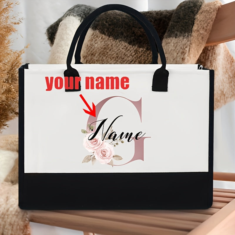 Personalized Polyester Tote Bag with Custom Initial and Floral Design- Perfect for Bachelorette Party Gift, Fade Resistant