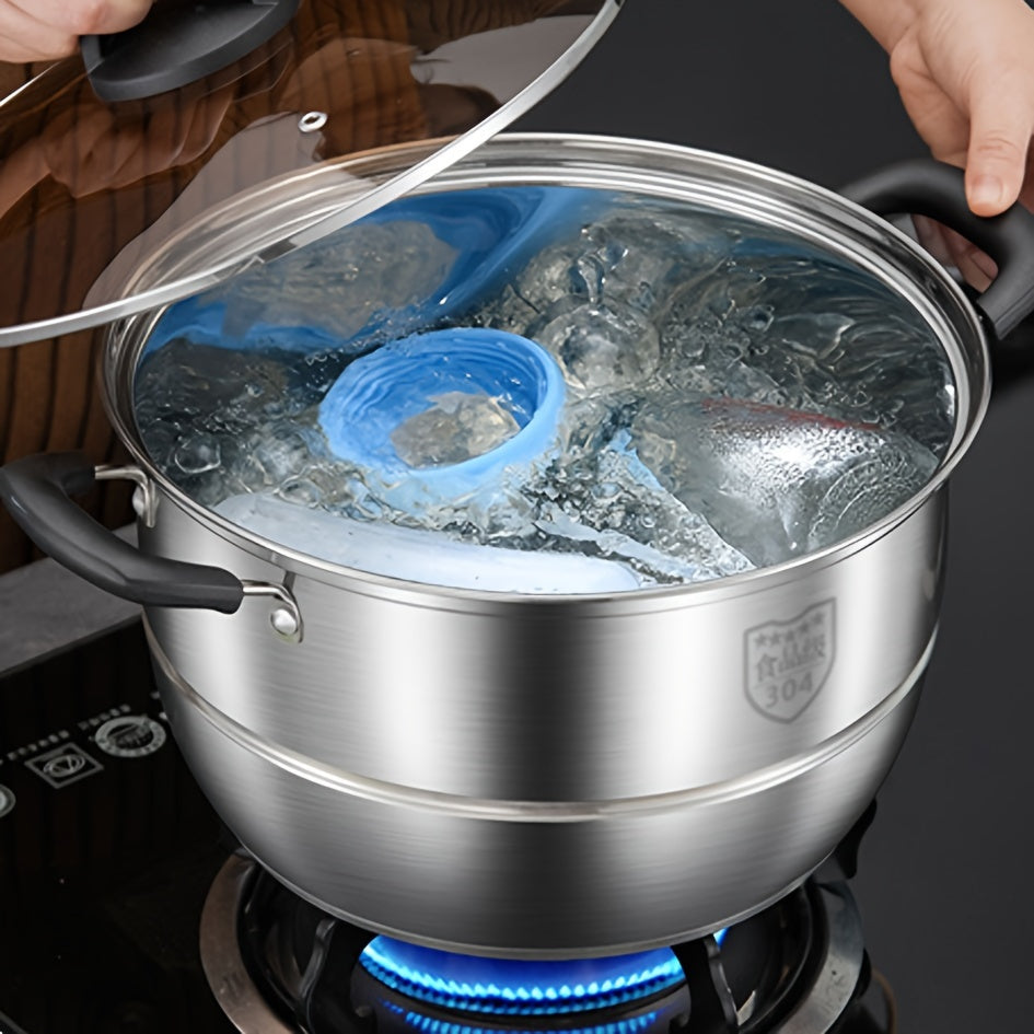 Versatile Stainless Steel Kitchen Set: Features a Stockpot and Steamer with Comfortable Silicone Handles