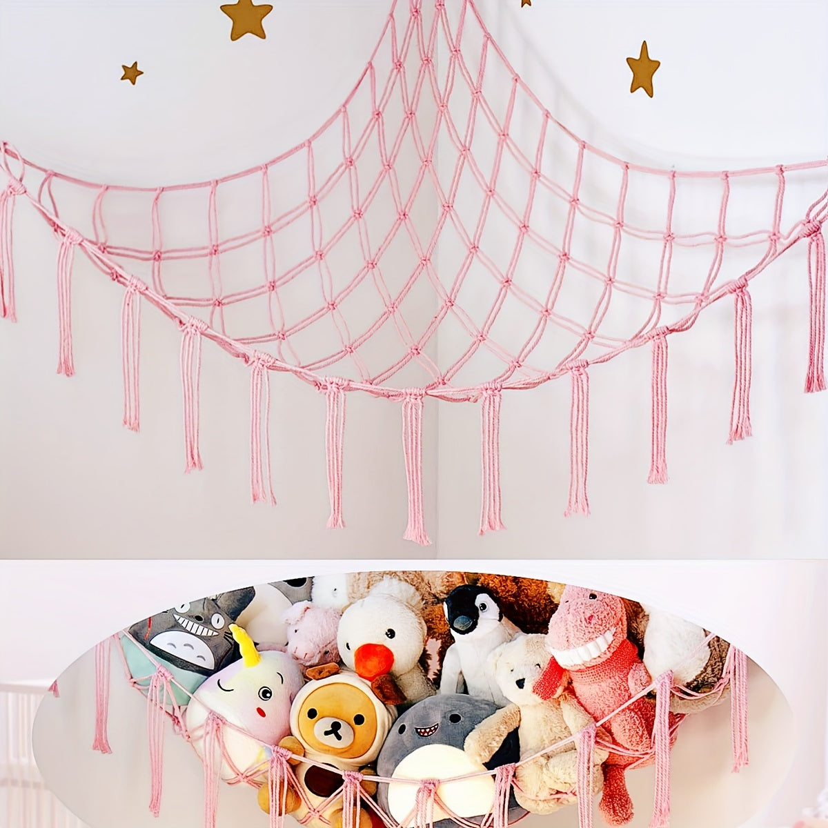 1 unit of Hand-Woven Plush Toy Hammock, a Corner Storage Decoration that can hold plush toys, hats, socks; simple to set up and an ideal gift for Halloween, Christmas, and more.