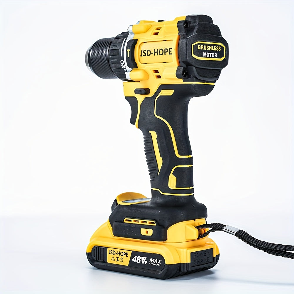 JSD-HOPE 21V-240V Cordless Impact Drill & Driver Kit for home DIY projects, with T-Wrench and Hex Shaft. Rechargeable lithium electric screwdriver made of PE material.