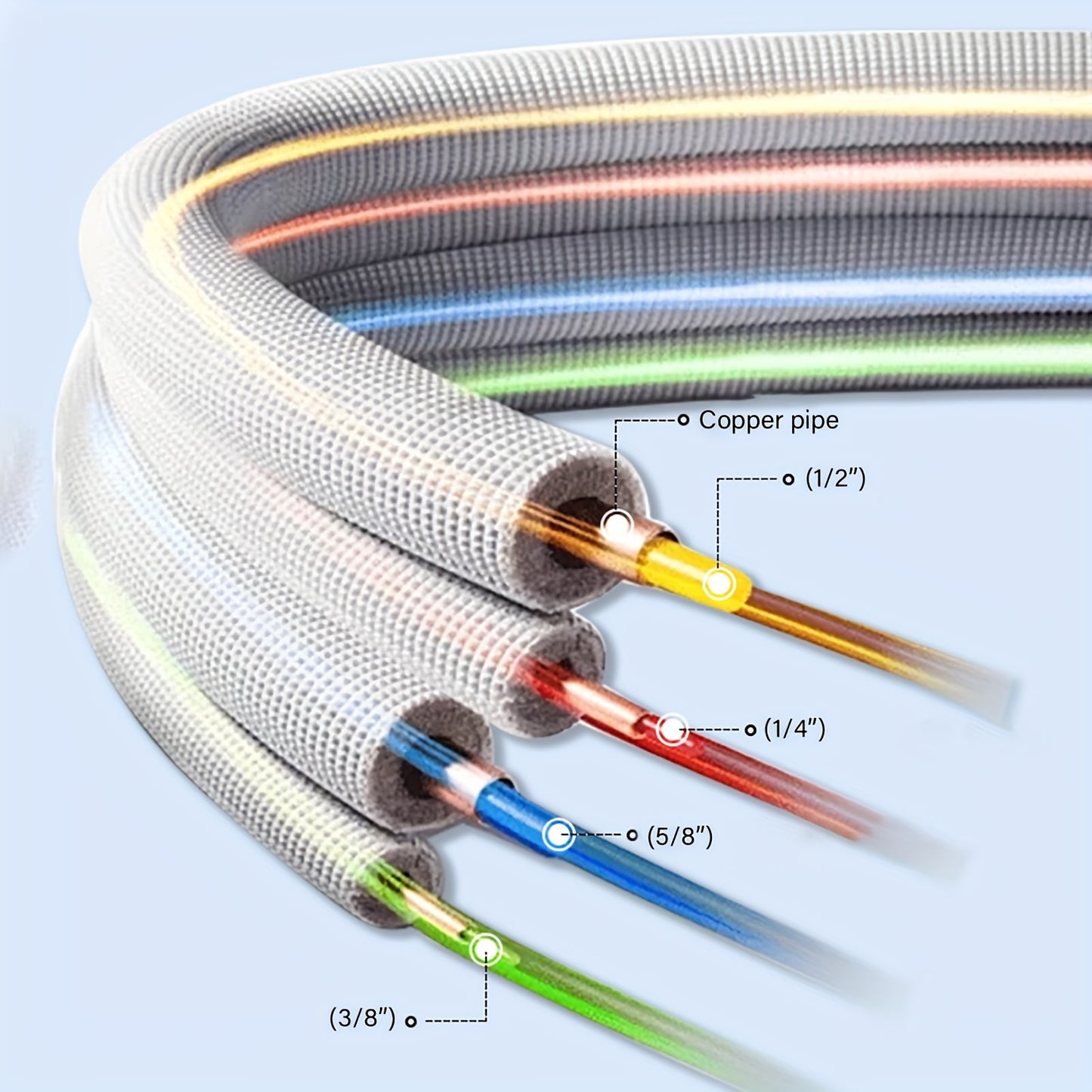 Copper pipe protector for air conditioning, 3m flexible insulation sleeve, fits various pipe sizes, heat-resistant tool for HVAC systems.
