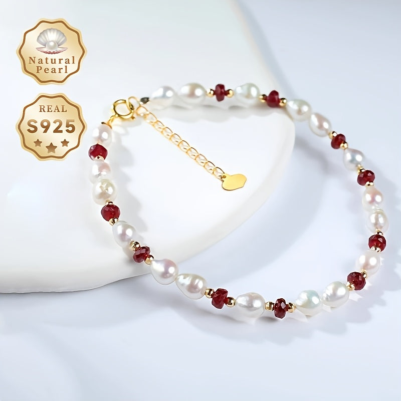 Luxurious MUFAN Women's Fashion Pearl Bracelet with Baroque Freshwater Pearls, Adjustable S925 Silver Chain, Elegant June Birthstone Jewelry in Gift Box