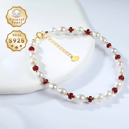 Luxurious MUFAN Women's Fashion Pearl Bracelet with Baroque Freshwater Pearls, Adjustable S925 Silver Chain, Elegant June Birthstone Jewelry in Gift Box