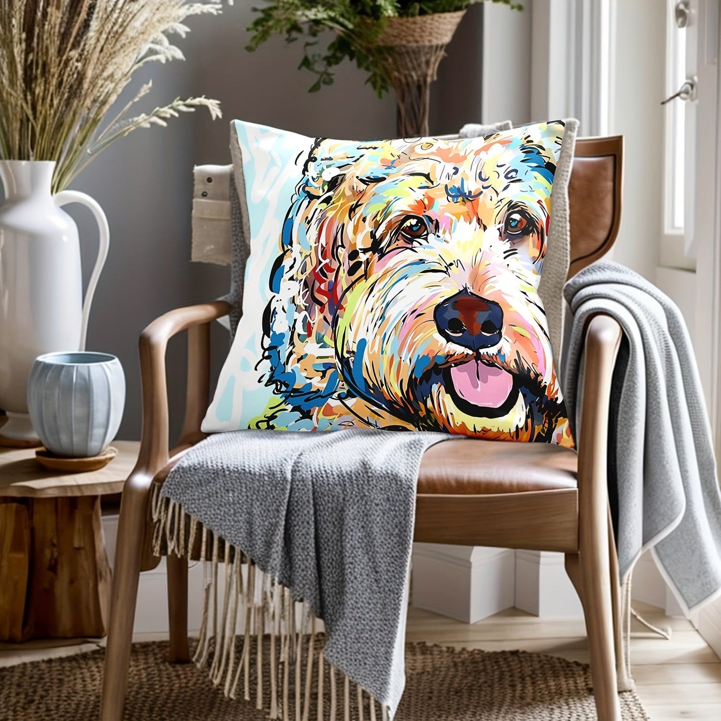 Top Pick: Adorable Goldendoodle Frise Dog Design Throw Pillow Cover for Sofa Home Decor - 18 x 18 Inches