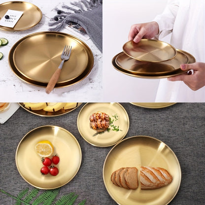 Golden stainless steel coffee tray for buffet parties and fruit decoration.