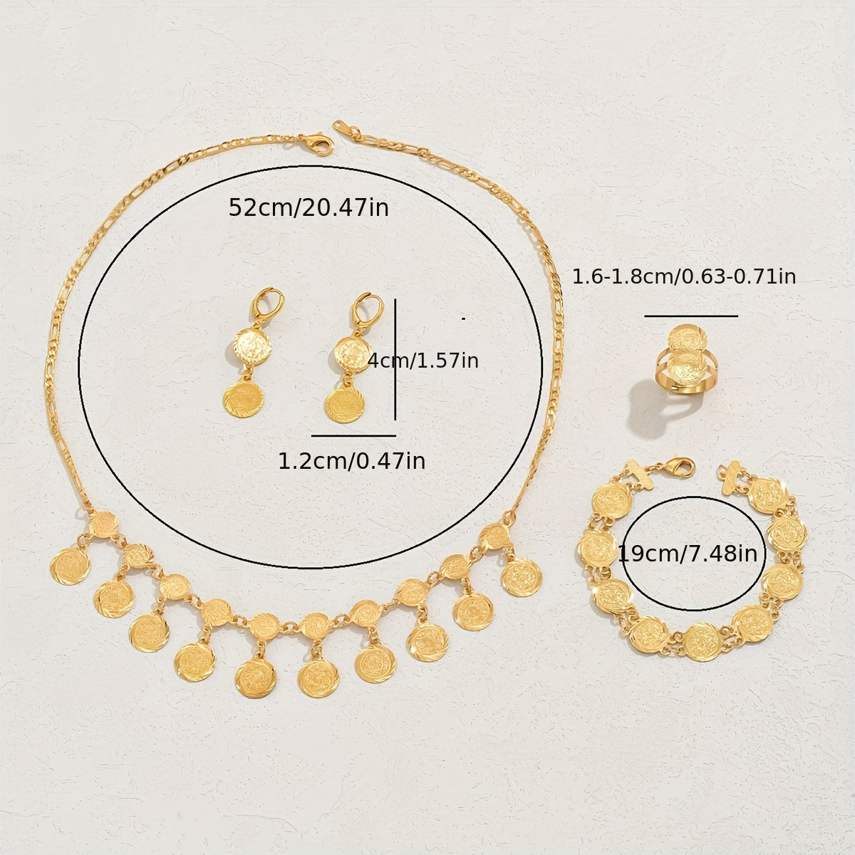Стильный 5-частный набор ювелирных изделий для женщин на Рамадан - включает в себя ожерелье с медными монетами, серьги, браслет и кольцо - идеально подходит для свадеб и подарков, аксессуары с исламским вдохновением