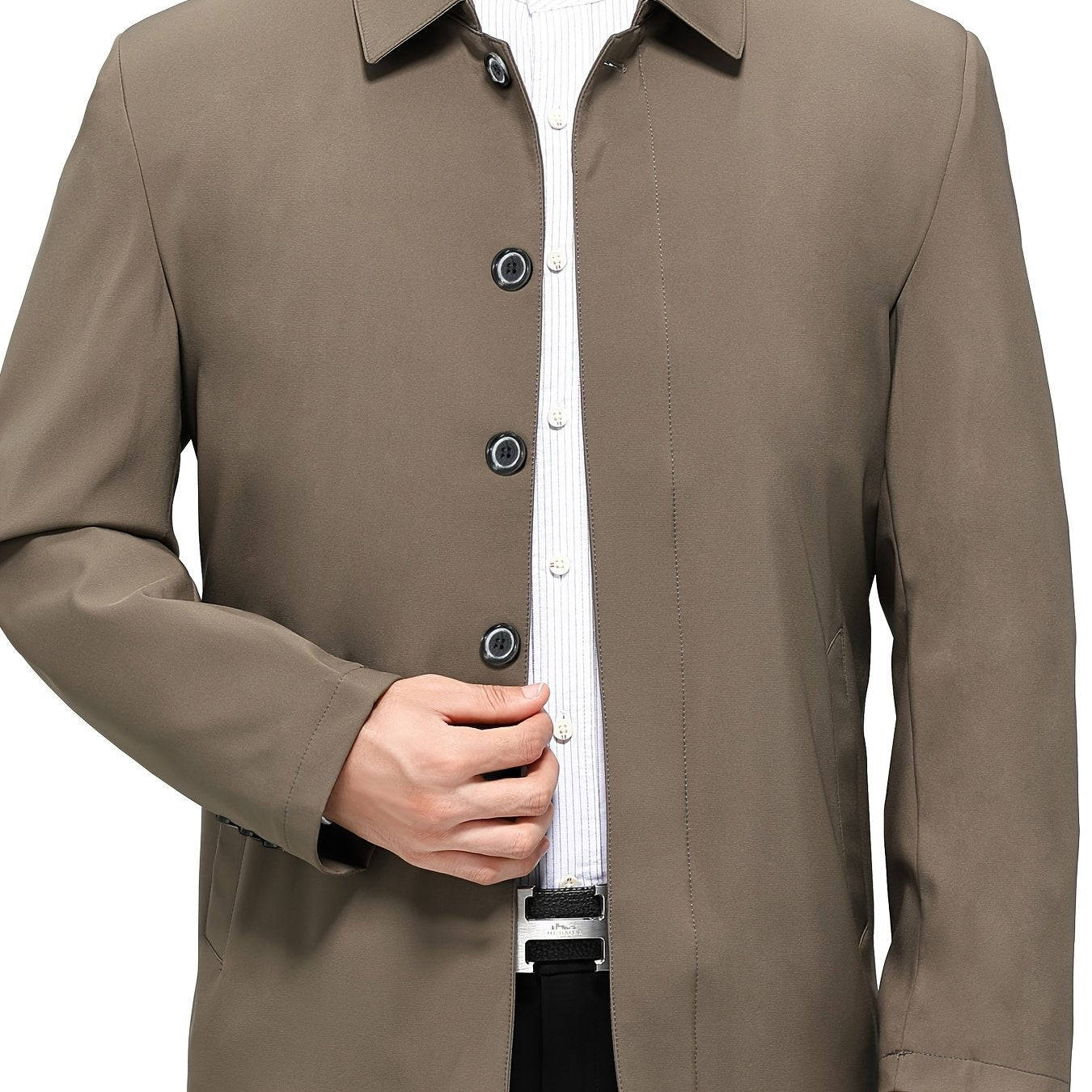 New high-end solid color button-up jackets for middle-aged men, perfect for spring and autumn business casual wear.