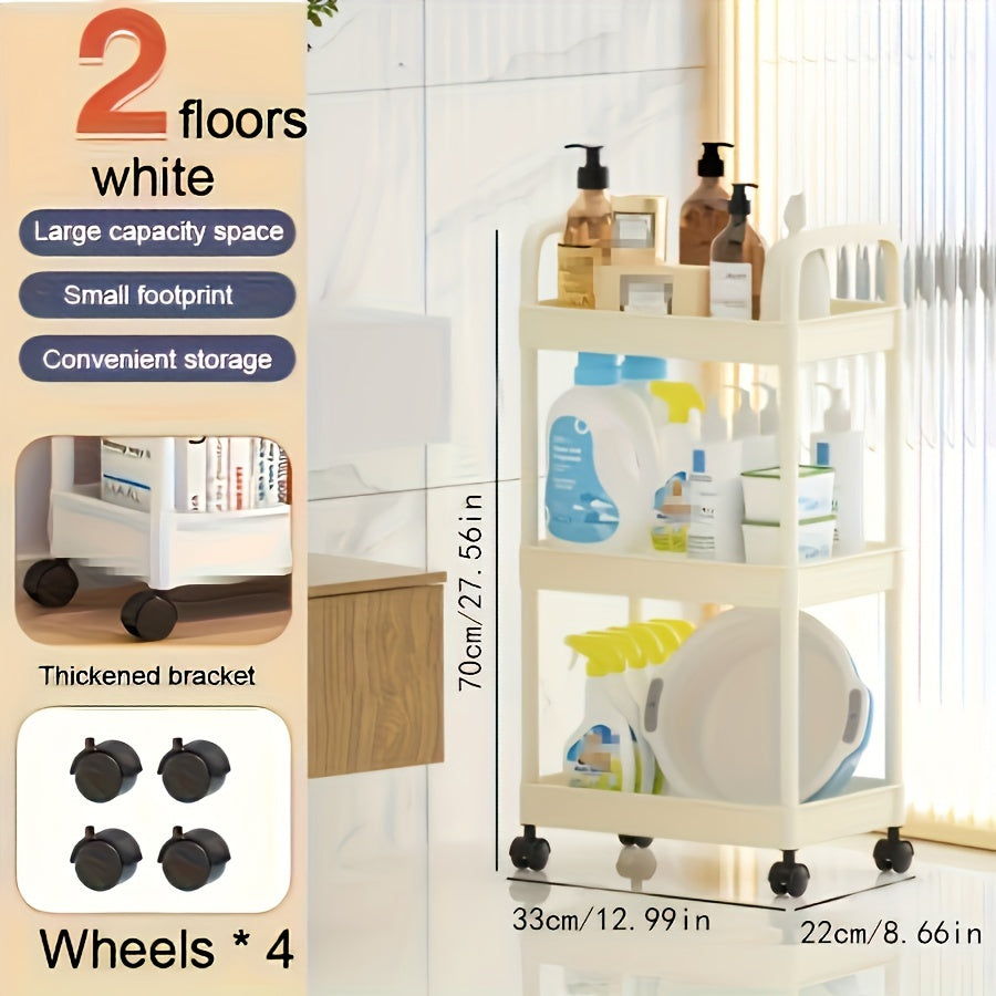 Versatile 3-Tier Rolling Storage Cart with Armrests - Ideal Floor Stand for Kitchen & Bathroom, Includes Movable Drain Shelf for Added Convenience, Perfect for Back-to-School Season