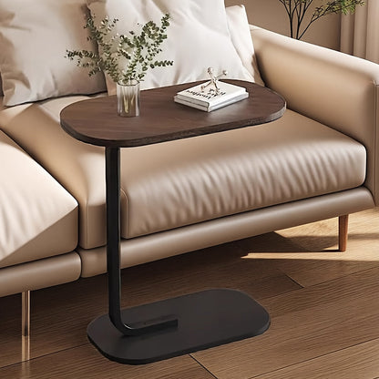 Stylish Walnut Sofa Side Table featuring a Modern Black Frame - Space-Saving End Table for Drinks & Treats, Ideal for Living Room or Bedroom Styling, Sturdy Wood and Iron Build for Long-Lasting Use.