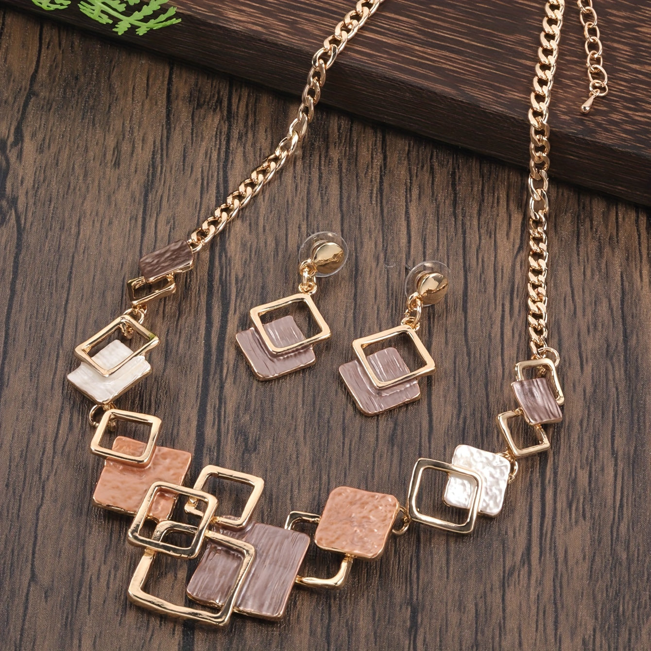 One trendy geometric design jewelry set includes one pair of earrings and one necklace in boho style, perfect to match with daily outfits or as a party accessory. Made from enamel, this set is a must-have addition to your jewelry collection.