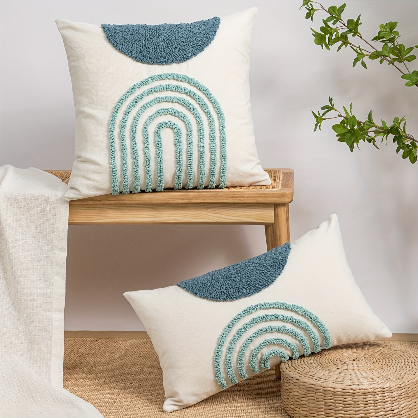 1pc Geometric Semicircular Throw Pillow Covers for Nordic Modern Home Decor in multiple rooms and car.