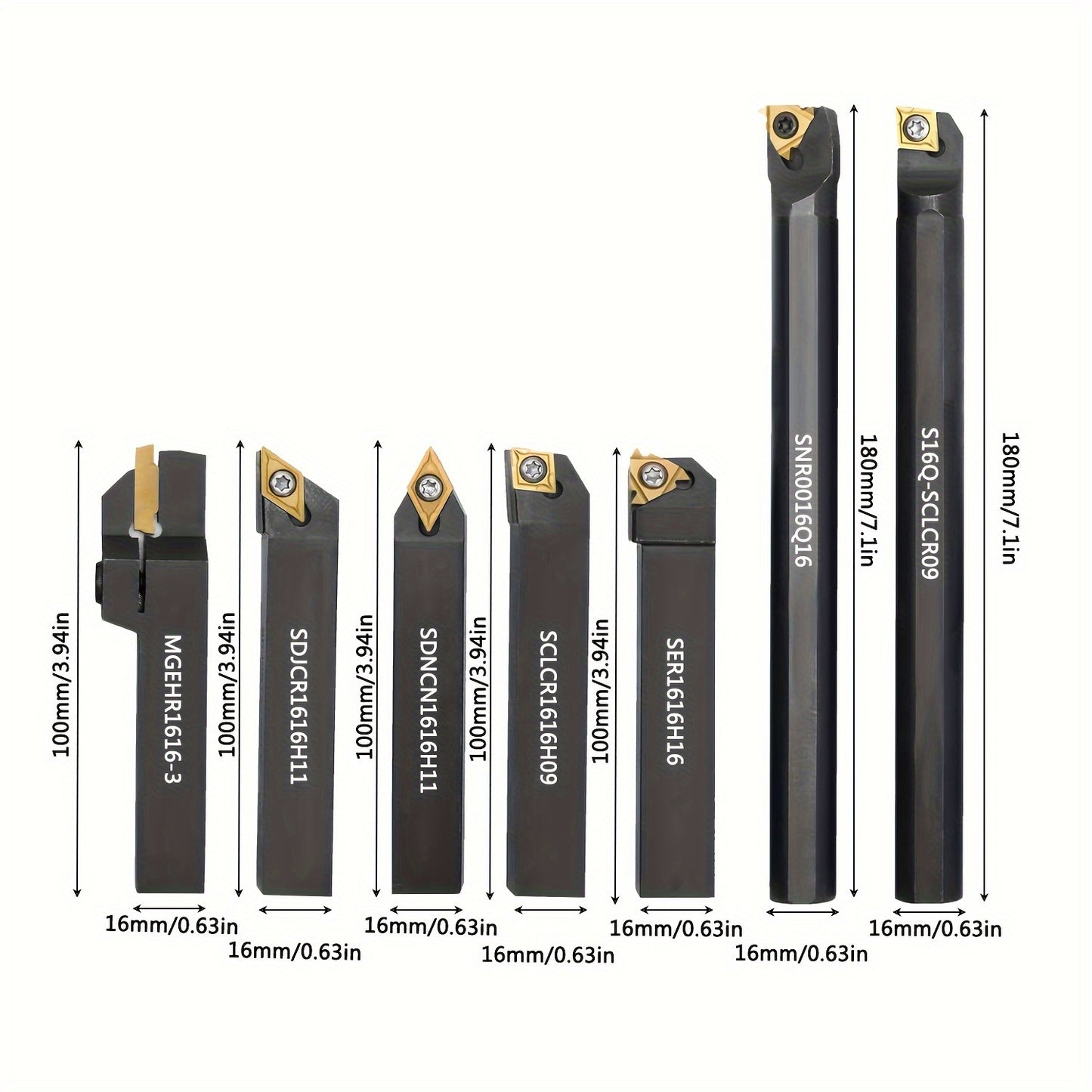 21pcs Indexable Lathe Turning Tools with 16mm Tool Handle and 7pcs Metal Lathe Tool Holder Set. Includes 14pcs Carbide Inserts for various processing needs such as turning groove, thread