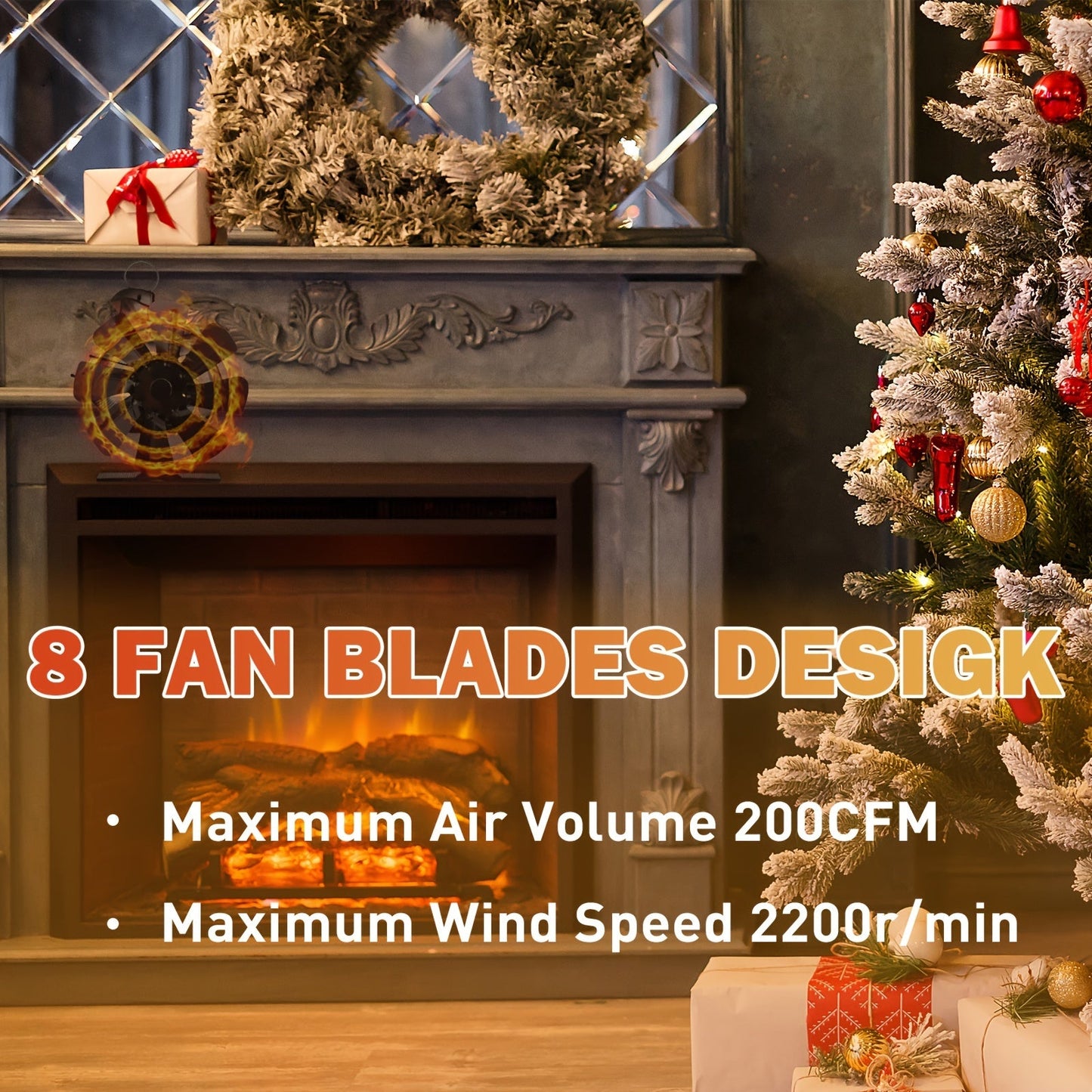 One piece aluminum fireplace fan featuring a sailboat design and eight blades, finished in oil rubbed for a sleek finish. This high-speed operation fan provides air circulation for wood, gas, and log stoves, with a 200CFM air volume and 2200RPM. No