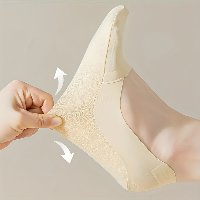 5 pairs of solid ice silk socks for women, non-slip and breathable low cut invisible socks.