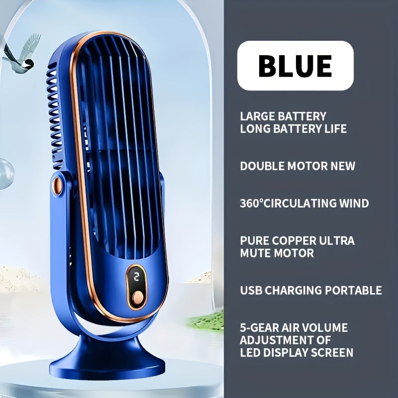 Buy Product 1: Portable Desktop Fan with Large Battery Dual Motors, Household Small Air Circulation Fan, 5-Speed 720° Surrounding Blower for Office, Travel, Camping, Outdoor RV. Perfect as a Portable USB Fan Gift for Thanksgiving, Halloween, Christmas.