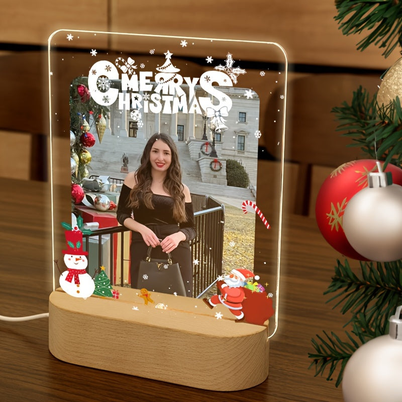 Personalized LED Acrylic Frame for Christmas Photos - Heart-Shaped Illuminated Picture Frame, Customizable Design for Holiday Decor, Great Gift for Anniversaries, Weddings, and Valentine's Day. Suitable for Adults 14 and older. Display a Single Picture