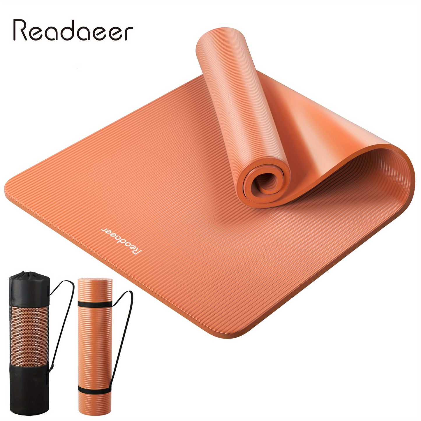 Readaeer Thick Yoga Mat with Carrying Strap and Bag, 182.88x60.96x1.02 cm, Non-Slip Rubber, Solid Color