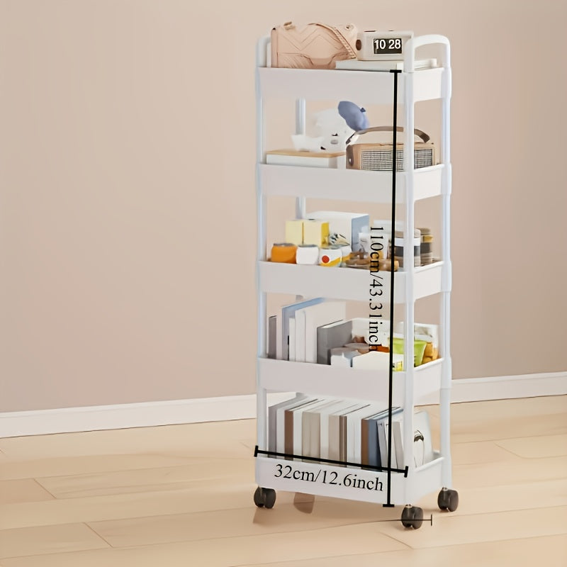 Versatile Mobile Utility Cart Organizer with Multi-Tier Storage, Sturdy Plastic Material, 360 Degree Swivel Wheels, Ideal for Various Rooms - Available in Black or White. Perfect for Living Room, Bathroom, Bedroom, Kitchen. Convenient and Durable Rolling