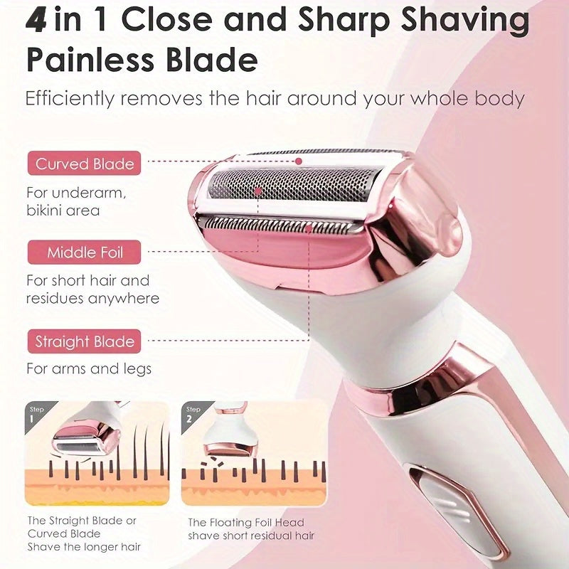 MIGUAN 4-in-1 Women's Electric Hair Remover with Stainless Steel Blade, USB Rechargeable, Ideal Easter Gift.