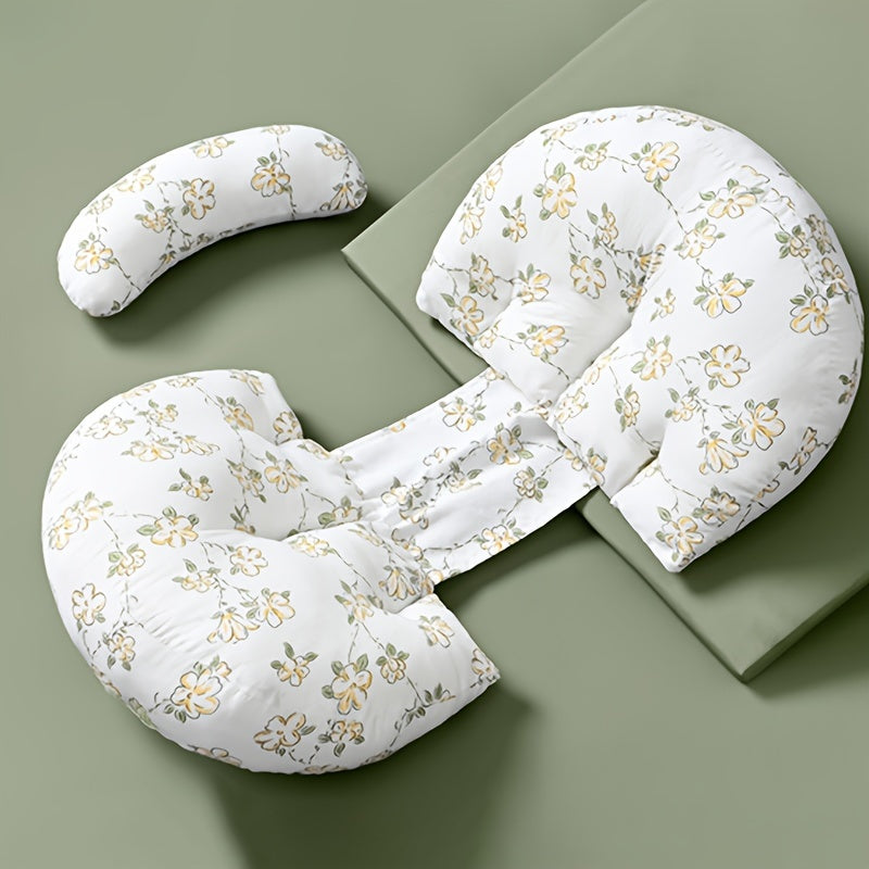 U-Shaped Maternity Pillow with Floral Print, Providing Belly Support for Side Sleeping and Waist Protection