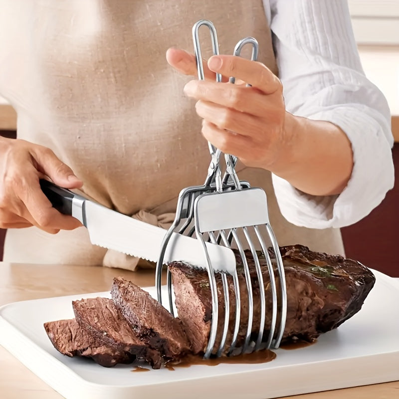 Beef Slicing Tongs made of Stainless Steel for Cutting Meat, Bread, Onion, Tomato, Vegetables, and Fruits in the Kitchen.