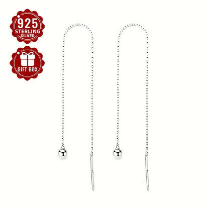 These trendy personalized light wind ladies' earrings are a pair of hypoallergenic simple small round ball chain long tassel ear lines made from 925 sterling silver. Perfect for gifting, weddings, and everyday wear, each earring weighs approximately 0.9g.