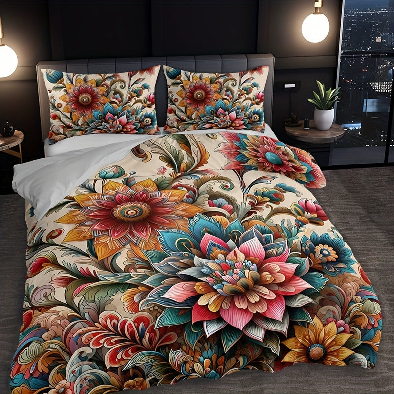 3-piece Bohemian Mandala Floral Bedding Set includes 1 duvet cover and 2 pillow cases. Pillow inserts not included. Perfect for a Christmas present.