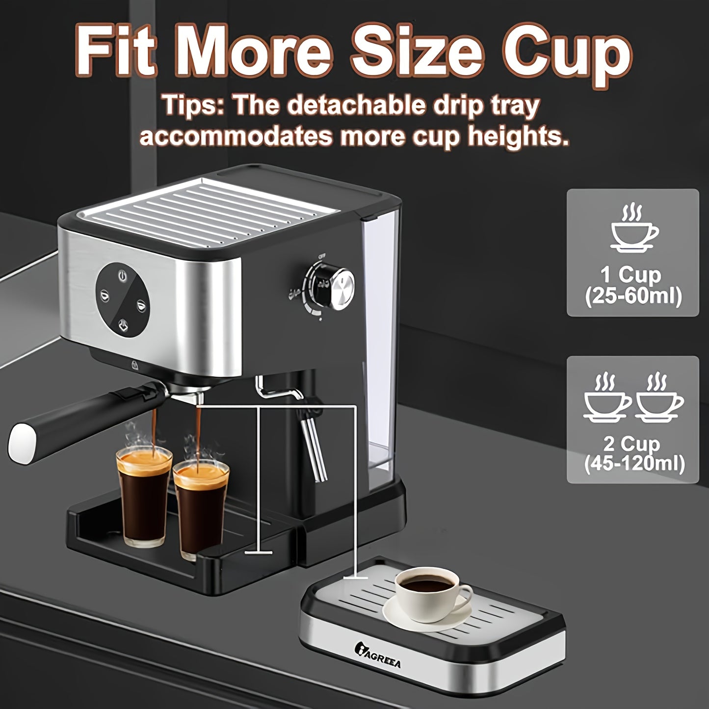 20 Bar Espresso Coffee Machine with Steam Wand, 1.5L Water Tank, Semi-Automatic for Espresso, Latte, and Cappuccino, 1050W, includes FREE Plug Adapter for Winter.