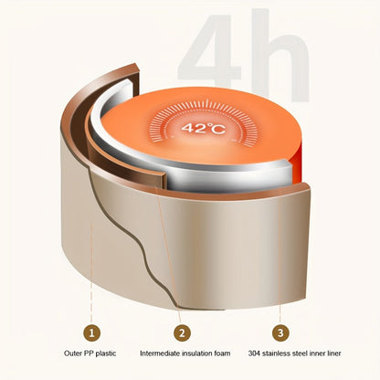 Double-layer soup bowl with lid made of stainless steel, suitable for microwaves. Perfect for students and office workers, this food-grade bento box is a reliable option for carrying your meals. The stainless steel lunch box also doubles as a bucket.