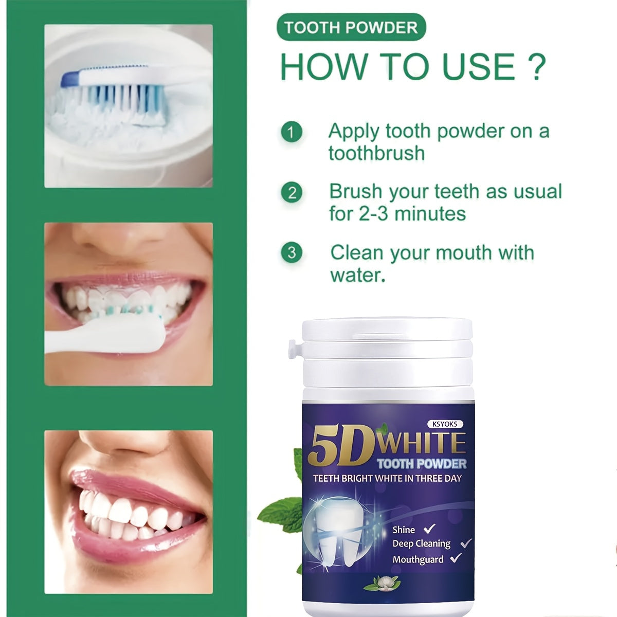 KOXIte 5D Teeth Whitening Tooth Powder - Gentle, deep cleansing toothpaste that freshens breath, perfect for daily use and travel.