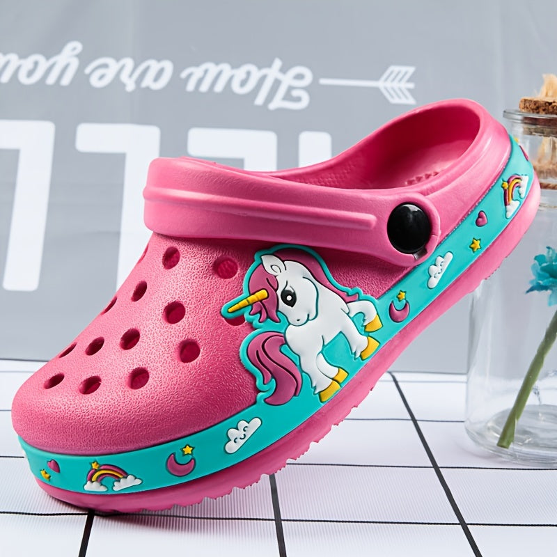 Children's blue dinosaur clogs: breathable, non-slip sandals with charms for indoor/outdoor use.