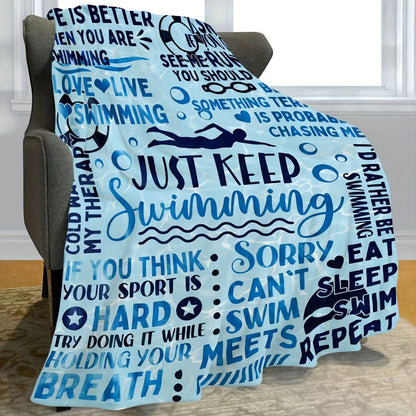 Swimming lovers will adore this cozy Swimming Blanket, perfect for women, men, teens, and girls, as well as teammates and coaches. Made from soft fleece, it is machine washable and suitable for all seasons. With a water-resistant design, it is perfect