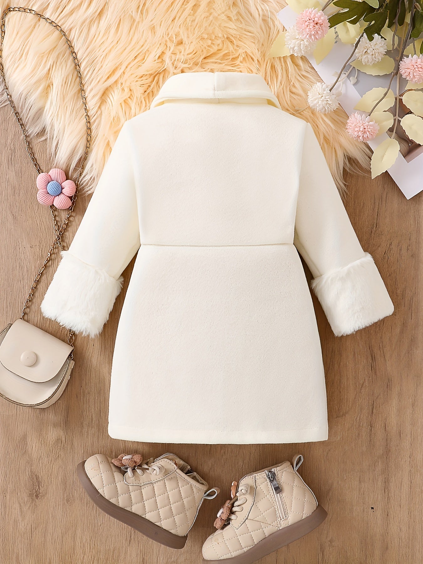 Stylish Girls' Winter Trench Coat with Faux Fur Trim, Plush Lining, and Lapel Collar - Ideal for Fall/Winter.