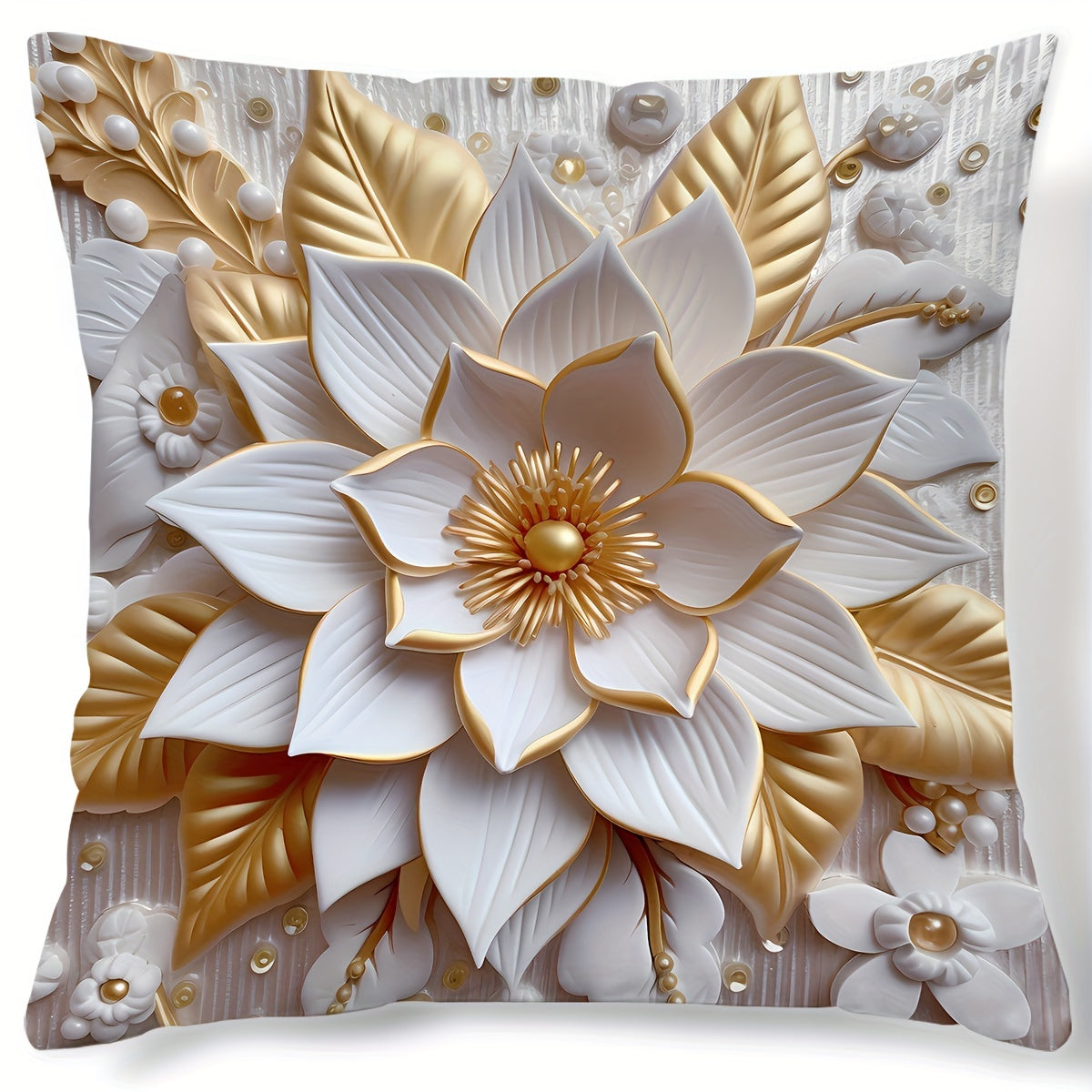 1pc digital printed pillow cover with 3D flowers pattern, single sided printing, 44.96 cm x 44.96 cm. Suitable for sofa, living room, bedroom home decor. Pillow core not included.