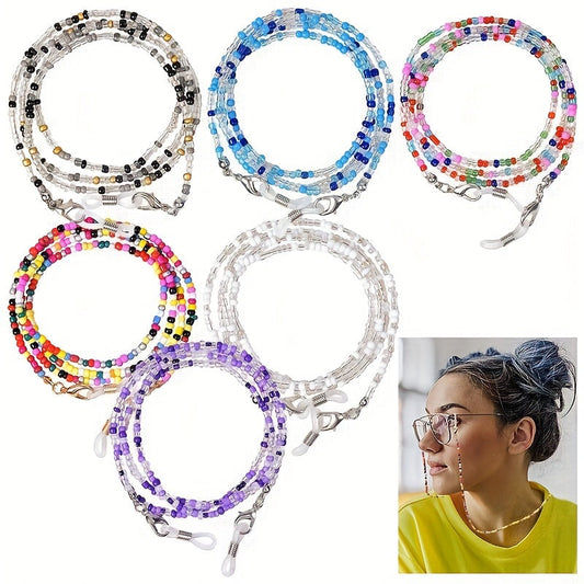 Bohemian Beaded Eyeglass Chains Set of 6 - Stylish Glasses Cord with Anti-Slip Feature, Multi-Use Fashionable Mask & Eyewear Holder, Fantasy Theme Jewelry in Assorted Vibrant Colors for Glasses and Face Masks.