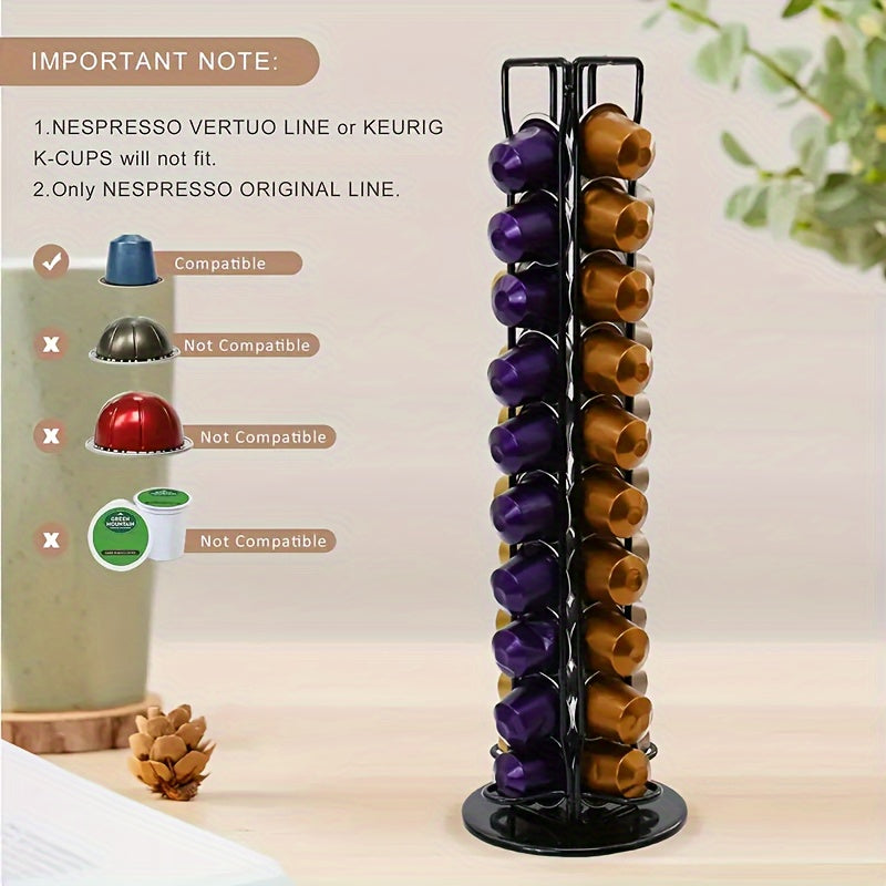 Rotatable Nespresso Coffee Capsule Holder in Golden or Black, Holds 40 Small Packs on Shelf