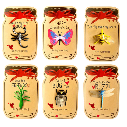 Valentine's Day Cards for Kids - Set of 12 Adorable Insect Cards with 12 Unique Insect Toys and Funny Exchange Cards, Ideal for Boys and Girls Classroom Party Gifts and Valentine's Day Presents for Children