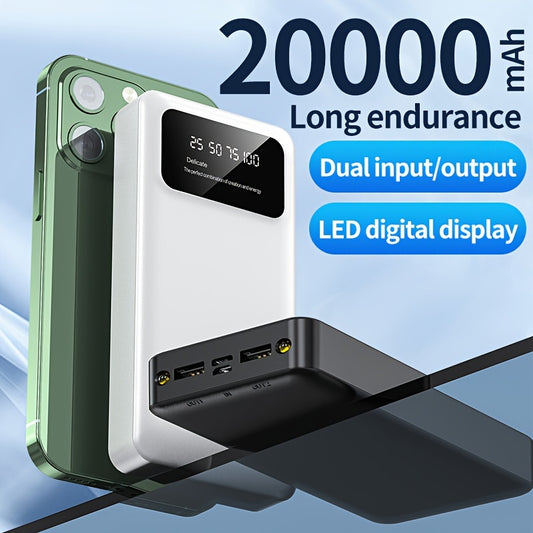 20000mAh Portable Power Bank with Dual LED Lights, Dual Input/Output, Large Screen LED Display, USB Type-C Universal Charger, Rechargeable Lithium Polymer Battery for iPhone, Android