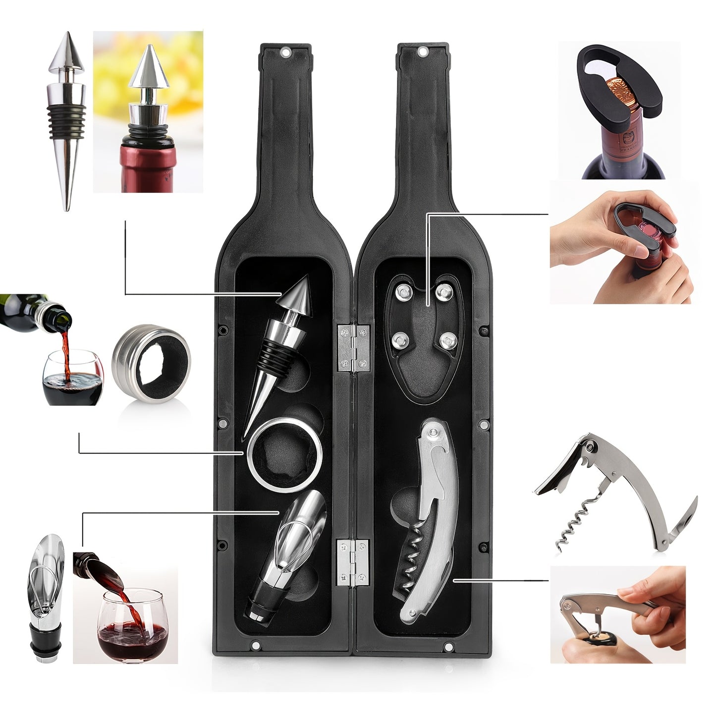 Portable wine opener set: metal and plastic, no electricity needed, perfect for gifting on holidays like Christmas, Valentine's Day, and other special occasions.