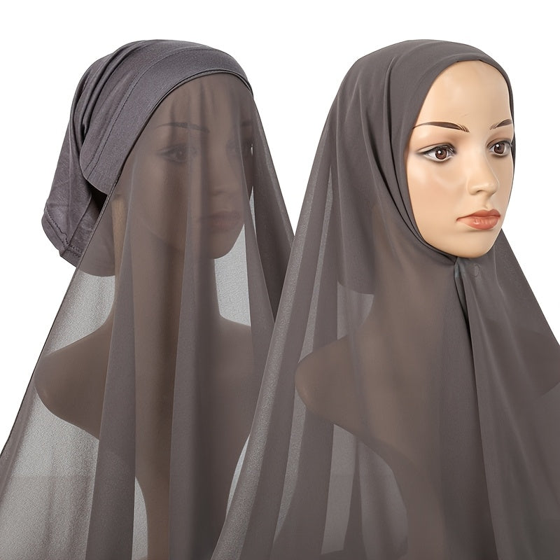 Chic chiffon instant hijab with built-in undercap for women's outdoor wear.