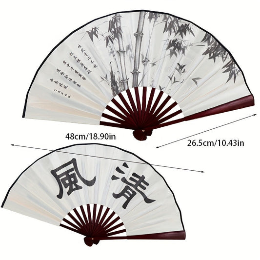 Elegant and Timeless Chinese Vintage Fan: 8-inch Handheld Folding Fan adorned with Peony Flower and Landscape Painting, featuring a Traditional AB Face Design for Music and Performance.