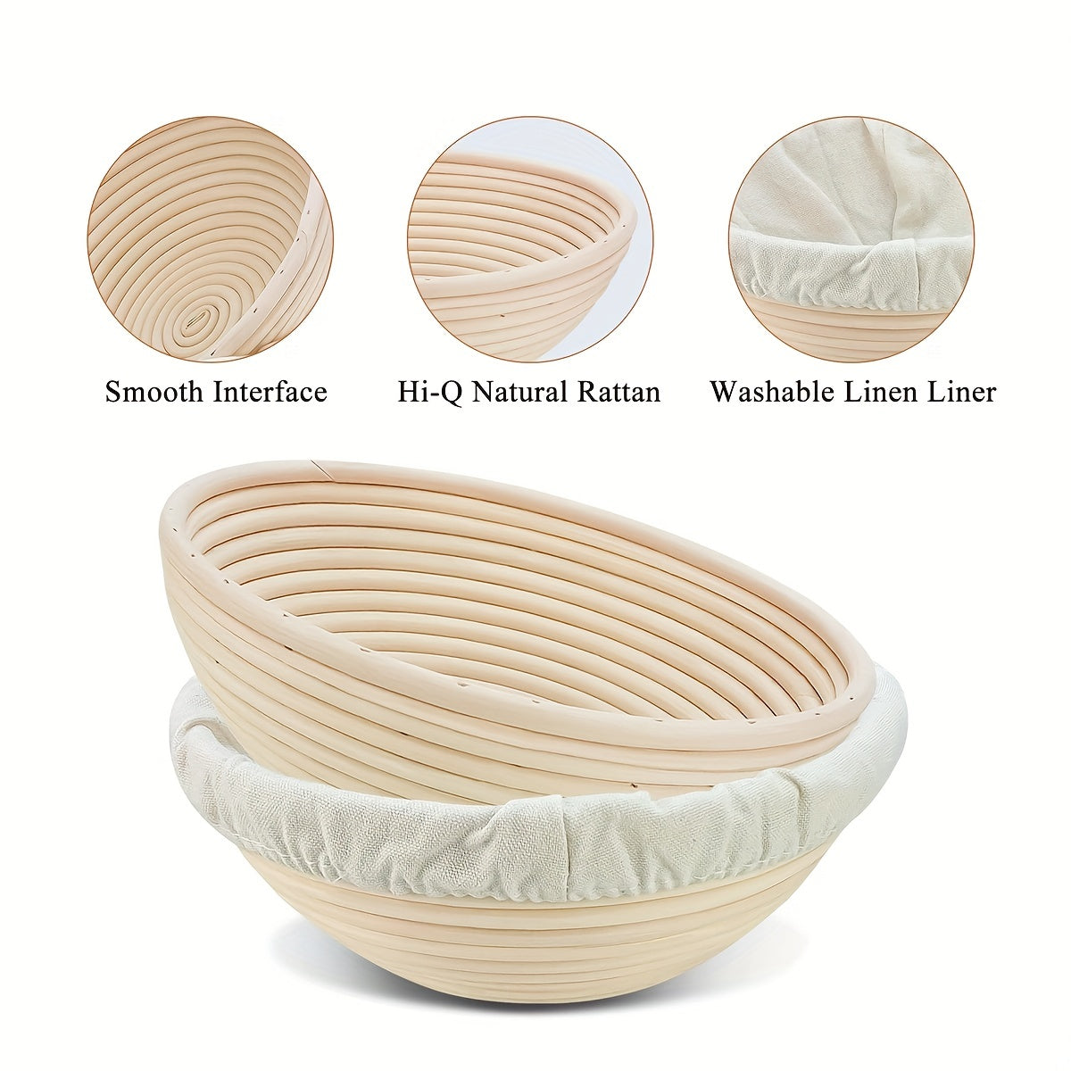 Bread Proofing Basket Set - Includes 1 Round/Oval Basket and Liner Cloth for Fermentation - Made from Natural Rattan - Perfect for Yeast Dough and Artisan Bread Making - Ideal for Professional and Home Bakers