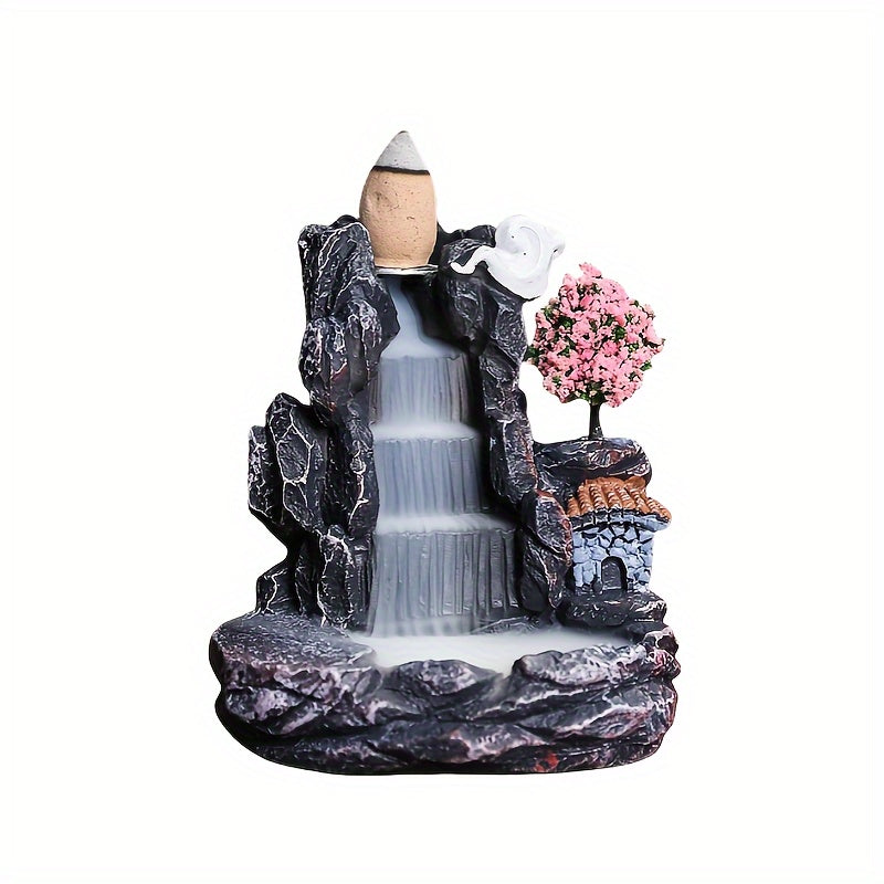 Elegant flower waterfall backflow incense burner made from handcrafted resin, purifies air and enhances room decor, perfect gift.